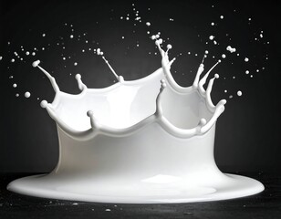Milk crown splash, a white liquid explosion against a black background