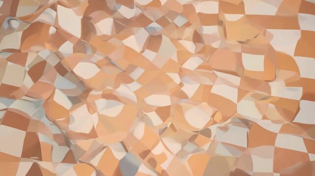 Abstract waving fabric with an orange and white checkerboard pattern in a soft fluid motion.