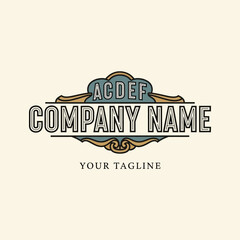 Obraz premium Vintage style logo design with ornate frame and text for company branding.