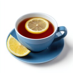 Refreshing tea with lemon slice and wedge