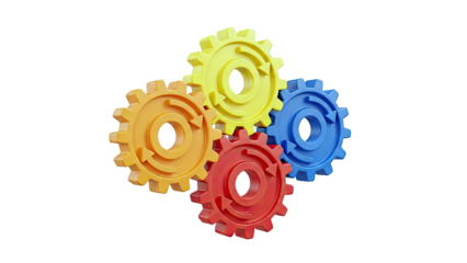 Colorful interlocking gears with circular arrow design