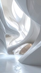 Modern architectural interior with curving white walls and bright lighting