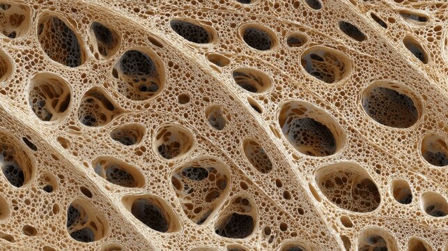 Close-up of porous natural bone structure with detailed texture