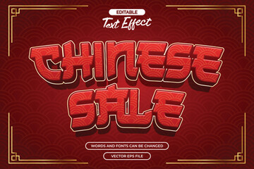 Chinese sale editable text effect with red background and chinese decoration