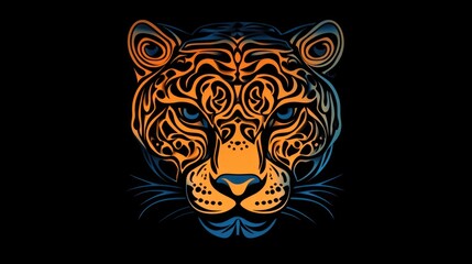 Fototapeta premium Ornate jaguar head design, dark background, tribal art, graphic