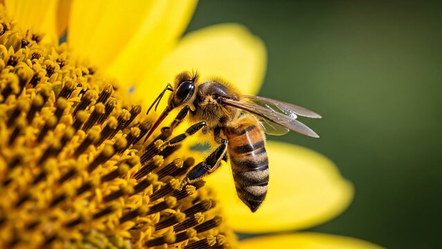 Bee collecting nectar from a sunflower - Powered by Adobe
