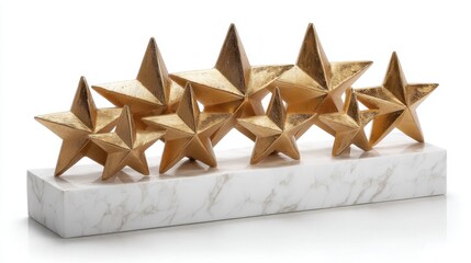Golden star sculptures on marble base - elegant geometric art decor