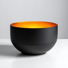 Modern black bowl with a gold interior, placed on white surface