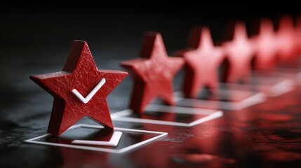 Red star rating with a checkmark on the first star, representing excellent customer feedback