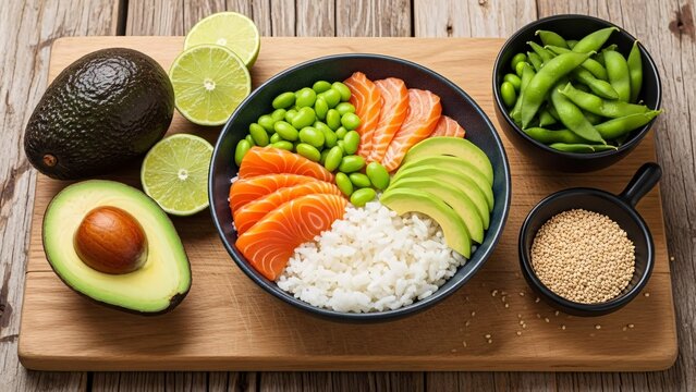 Vibrant sushi bowl with fresh ingredients - Powered by Adobe