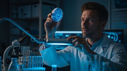 Scientist examining microscopic sample