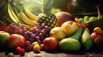 Vibrant Assortment of Fresh Fruits - A Colorful and Delicious Still Life.