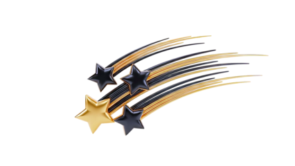 Abstract Gold and Black Stars with Streaks on White Background