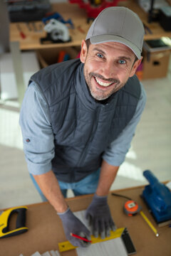 high angle view of male designer in the workshop