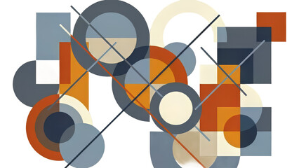 Abstract Geometric Composition with Circles Squares and Diagonal Lines.