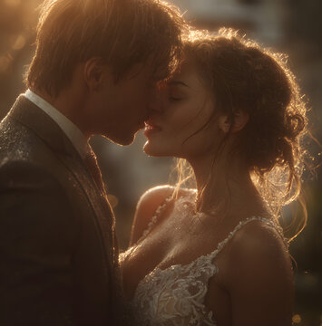 kissing groom and bride