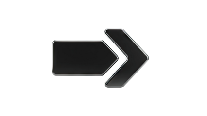 Glossy black double arrow pointing right on white background