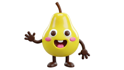 Happy Cartoon Pear Character Waving