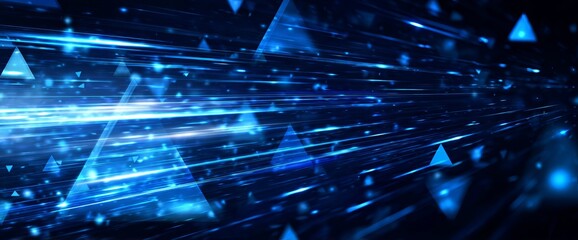 Abstract blue digital light streaks and geometric shapes moving through space image