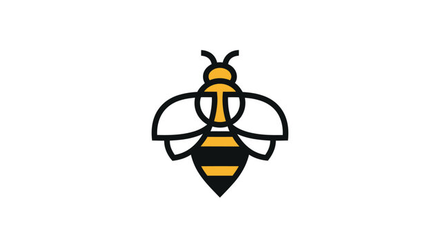 Minimalist bee logo design with yellow and black stripes, simple and elegant.