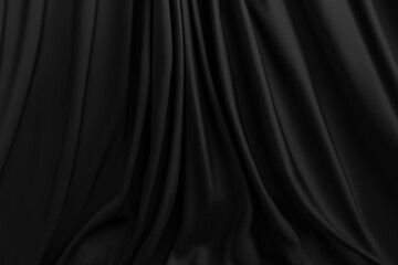 Fototapeta premium Elegant Black Silk Fabric Background with Wavy Folds