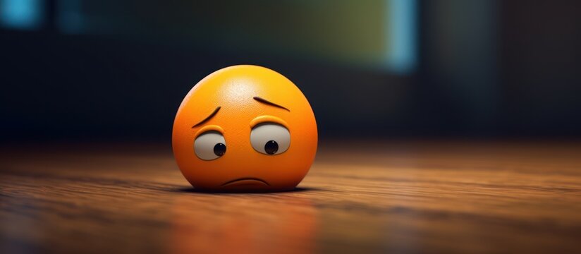 Sad Emoji on Wooden Surface - A Depressed Expression of Emotion.