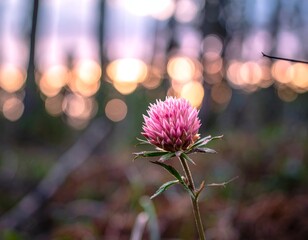 Pink clover flower with bokeh background suggesting natural outdoor environment