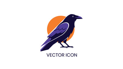 Obraz premium Elegant Raven Silhouette Against Orange Circle - Vector Icon Design.