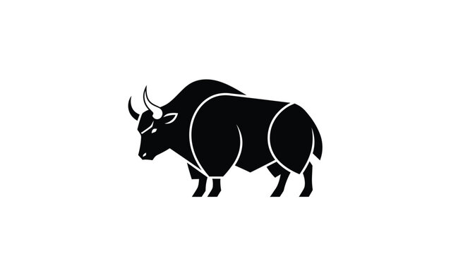 Silhouette of a majestic yak standing proudly against a white background, a symbol of strength.