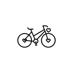 Obraz premium Outline pictogram of a bicycle with wheels shaped like hearts On white Background Vector illustration