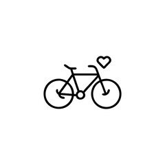 Obraz premium Clean outline bicycle icon with heart shaped wheels for love theme On white Background Vector illustration