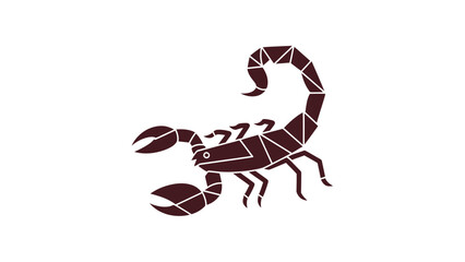 Geometric scorpion illustration with intricate details and sharp angles on white background.