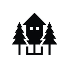 Obraz premium Abstract Elevated Cabin Icon Surrounded by Pine Trees
