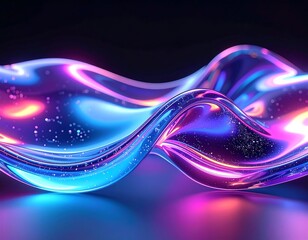 Vibrant neon colored glass wave form with sparkling particles