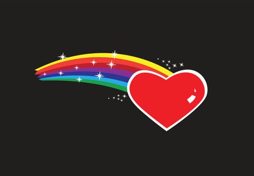 A heart leaves a trail of rainbow and sparkles. Editable Clip Art.