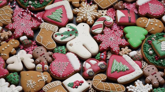 Christmas gingerbread cookies, sweet winter ginger cookies with ornaments for the holiday table. Christmas gingerbread cookies as a food background for your design