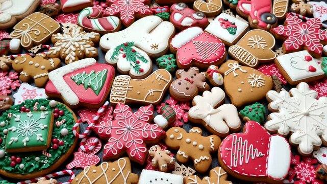 Christmas gingerbread cookies, sweet winter ginger cookies with ornaments for the holiday table. Christmas gingerbread cookies as a food background for your design