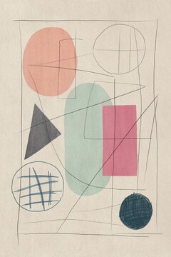Abstract modern graphic with overlapping colorful shapes and lines