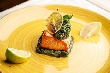 Modern Ukrainian Salmon Fine Dining Presentation