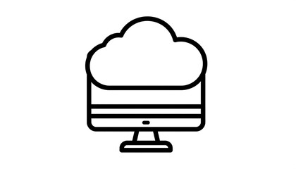 Monochrome icon computer monitor topped with cloud symbol