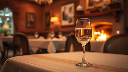 epilogue. A cozy dining room with a fireplace and a glass on the table. real-estate listings, architecture portfolios, designed for real-estate listing and luxury residence showcases.