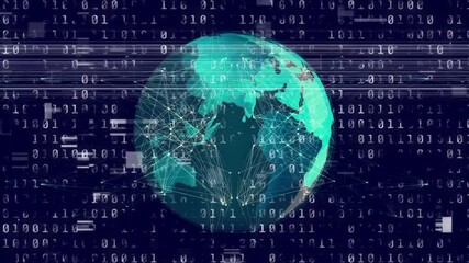 Animation of interference over globe and binary coding - Powered by Adobe