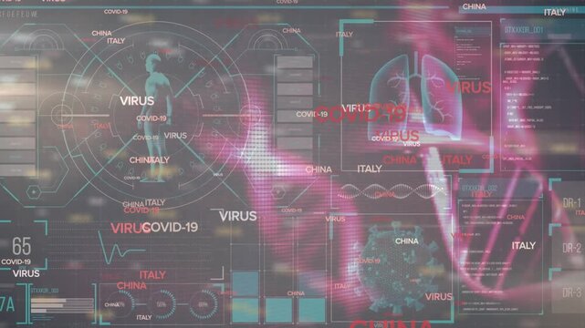 Animation of covid texts and biological data on digital screen