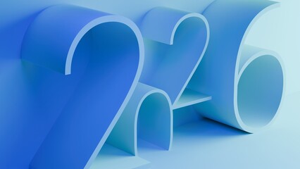 Fototapeta premium Minimalist Happy New Year 2026 Number logo. 2026 logo. 3d banner