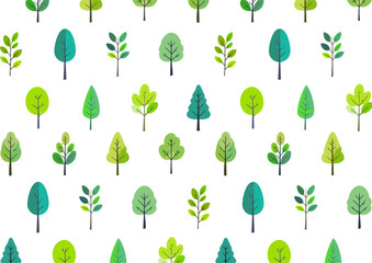 木と草の背景　樹木の手描き風イラスト　北欧風