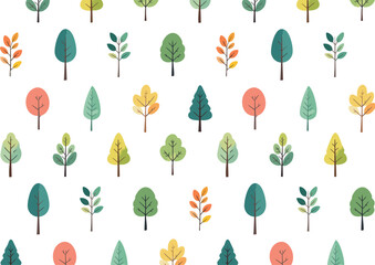 木と草の背景　樹木の手描き風イラスト　北欧風