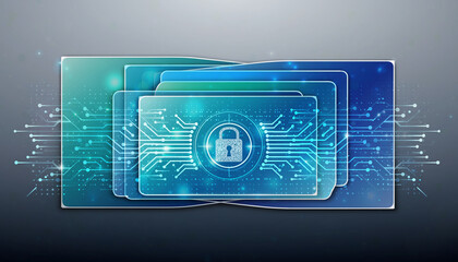 Digital data security concept showing protected folders with a vibrant circuit lock icon