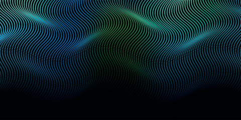 Fototapeta premium Luxury blue dynamic circle grid particle wave flowing in blue cyberspace. luxury background