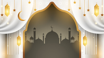 islamic background with white and golden element design