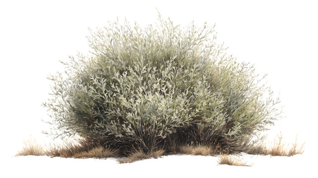 Dense bush in desert landscape isolated on white background